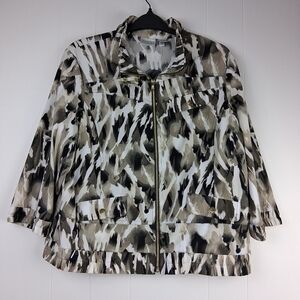 Chico's Zenergy Animal Black Brown and Gold Accents Utility Jacket 2  3/4 Sleeve